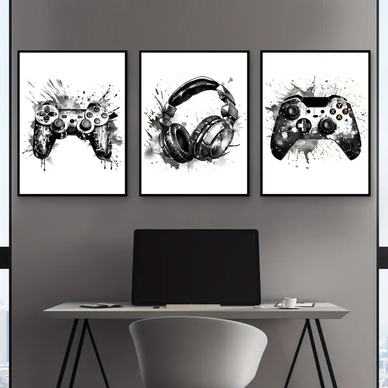 Gaming Accessories For Room - 3 quadri su tela senza cornice,
